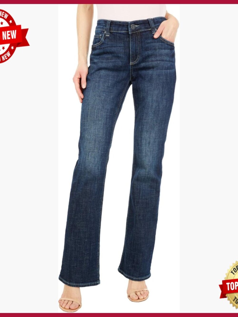 High Rise Bootcut Jeans, 33 Inseam, Dark Denim, Five-Pocket Design